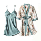 Conjunto de pijama con estampado sedoso con cinturón5 piezas - PARAIRAVENUS.COM