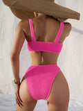 Bikini de realce liso de cintura alta con Tanga - PARAIRAVENUS.COM