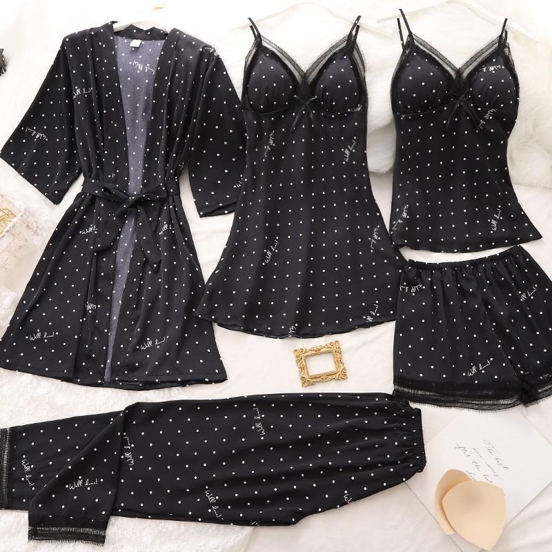 Conjunto de pijama de encaje sedoso para mujer, ropa de dormir Sexy, Kimono de satén, albornoz, camisón - PARAIRAVENUS.COM
